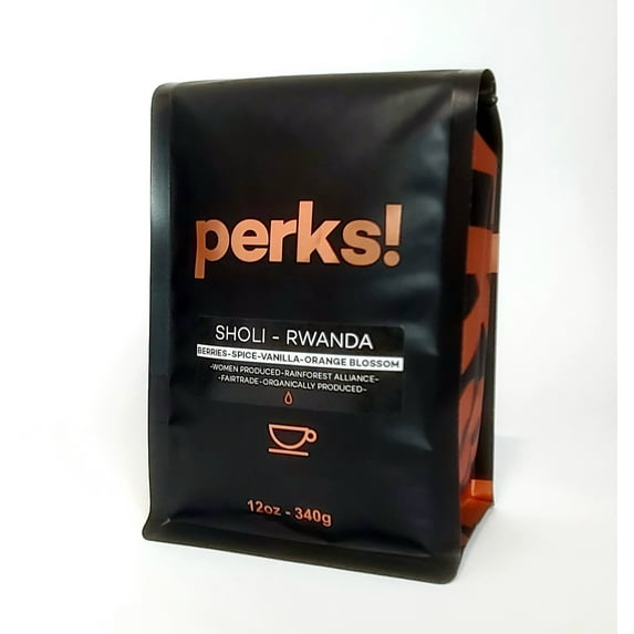 Perks! Rwanda "Sholi Estate" Whole Bean Light Roast Arabica Coffee - 12oz Bag