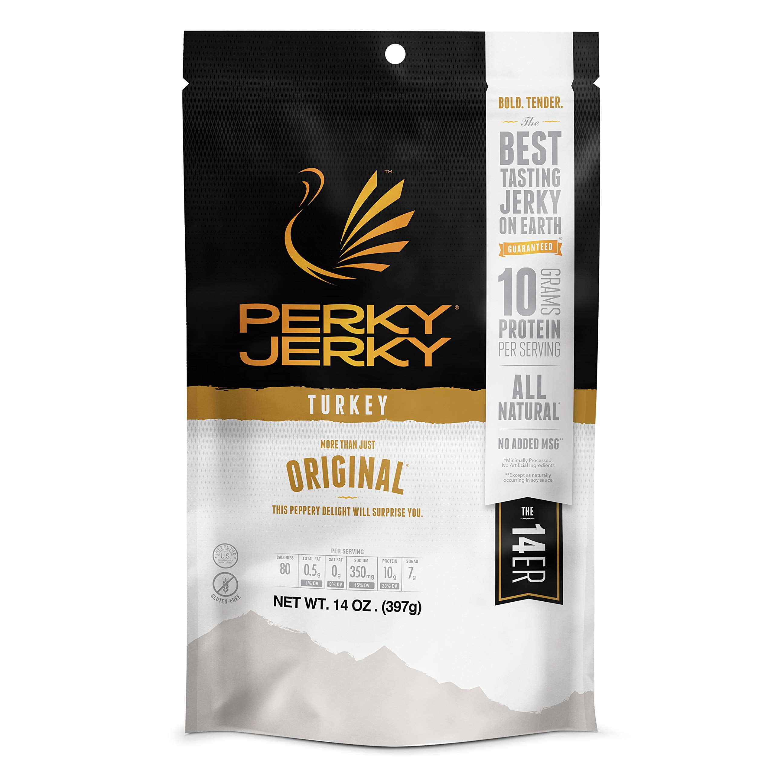 Perky Jerky Original Turkey MMF7 Jerky, 14oz Low Sodium 10g Protein