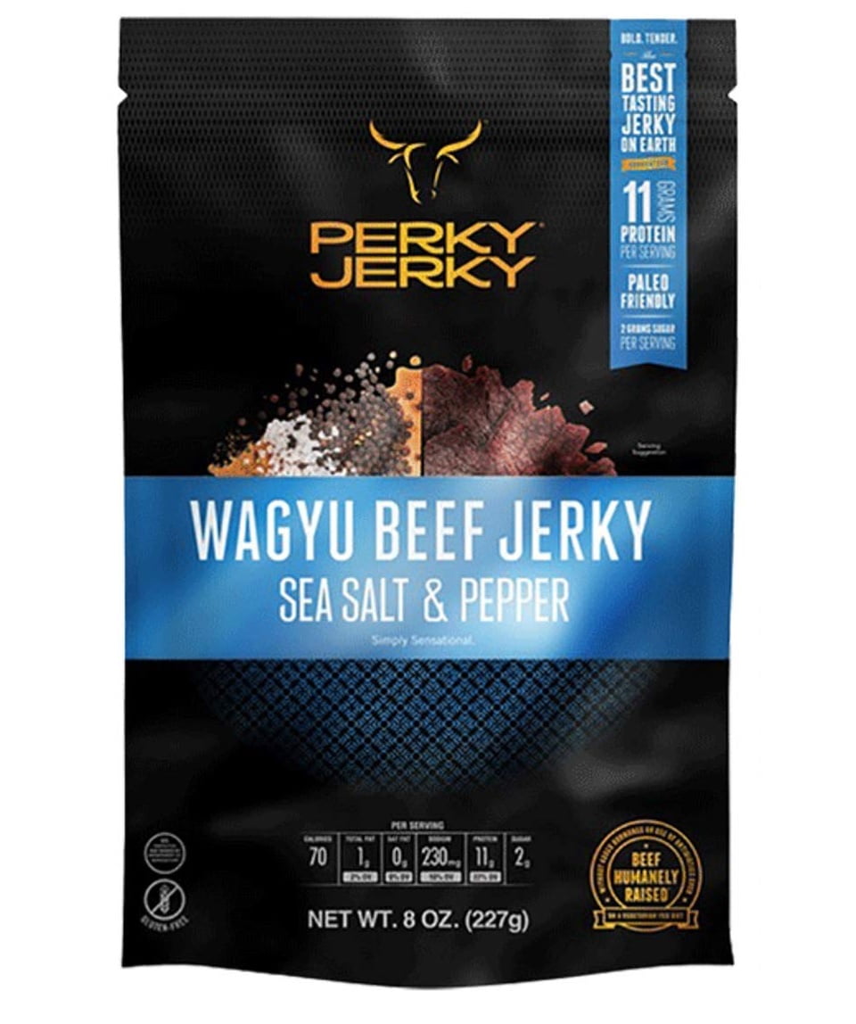 Perky Jerky Sea Salt and Pepper Wagyu Beef Jerky, 8 oz Bag