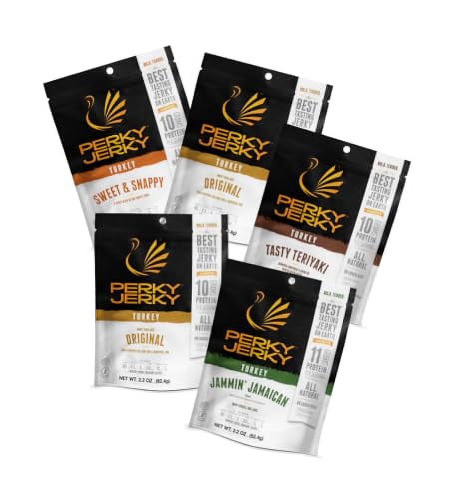 Perky Jerky Turkey Jerky Variety, 2.2 oz (Pack of 5) Low Sodium 7