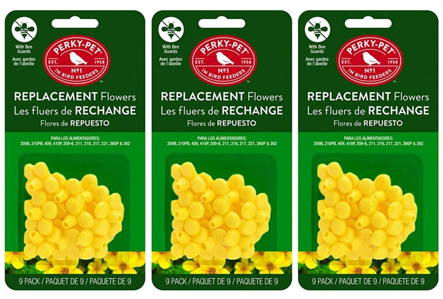 PerkyPet 202FB 9 Piece Yellow Hummingbird Feeder Replacement Flowers Pack of 3