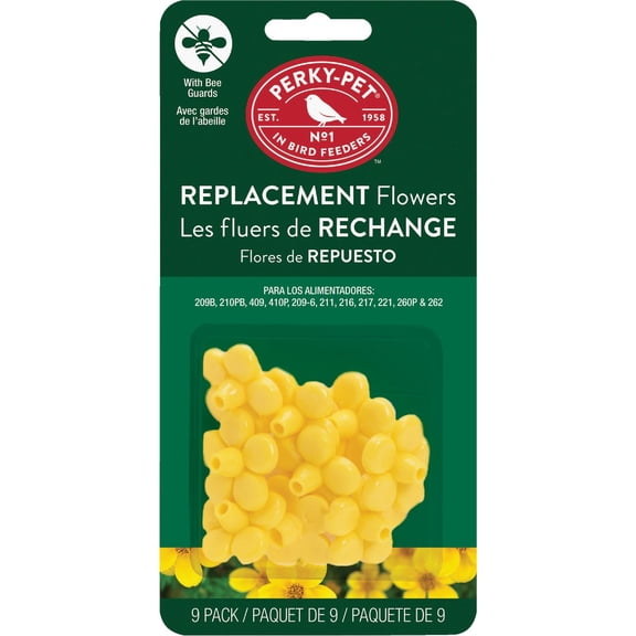 Perky-Pet 202FB 9 Piece Yellow Hummingbird Feeder Replacement Flowers
