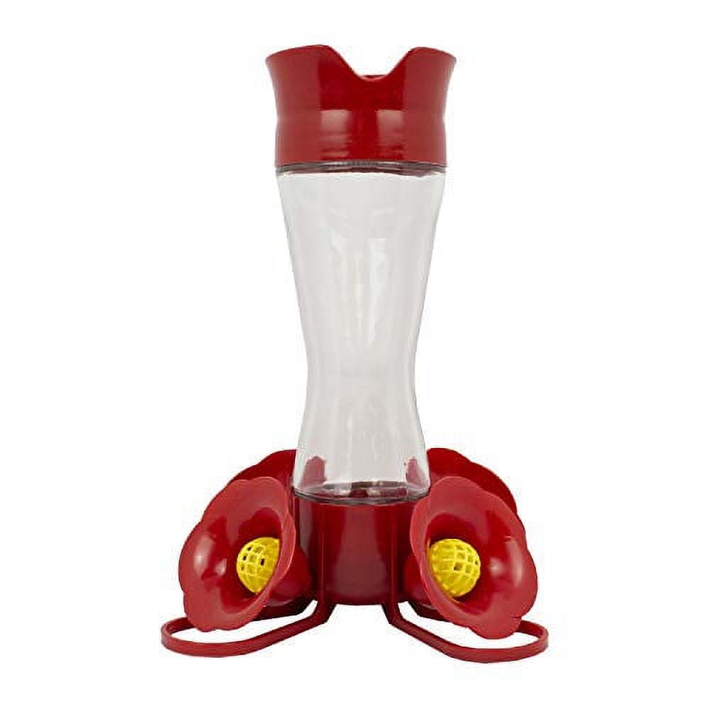 Red Glass and Plastic Hanging Hummingbird Feeder, 11-inch
