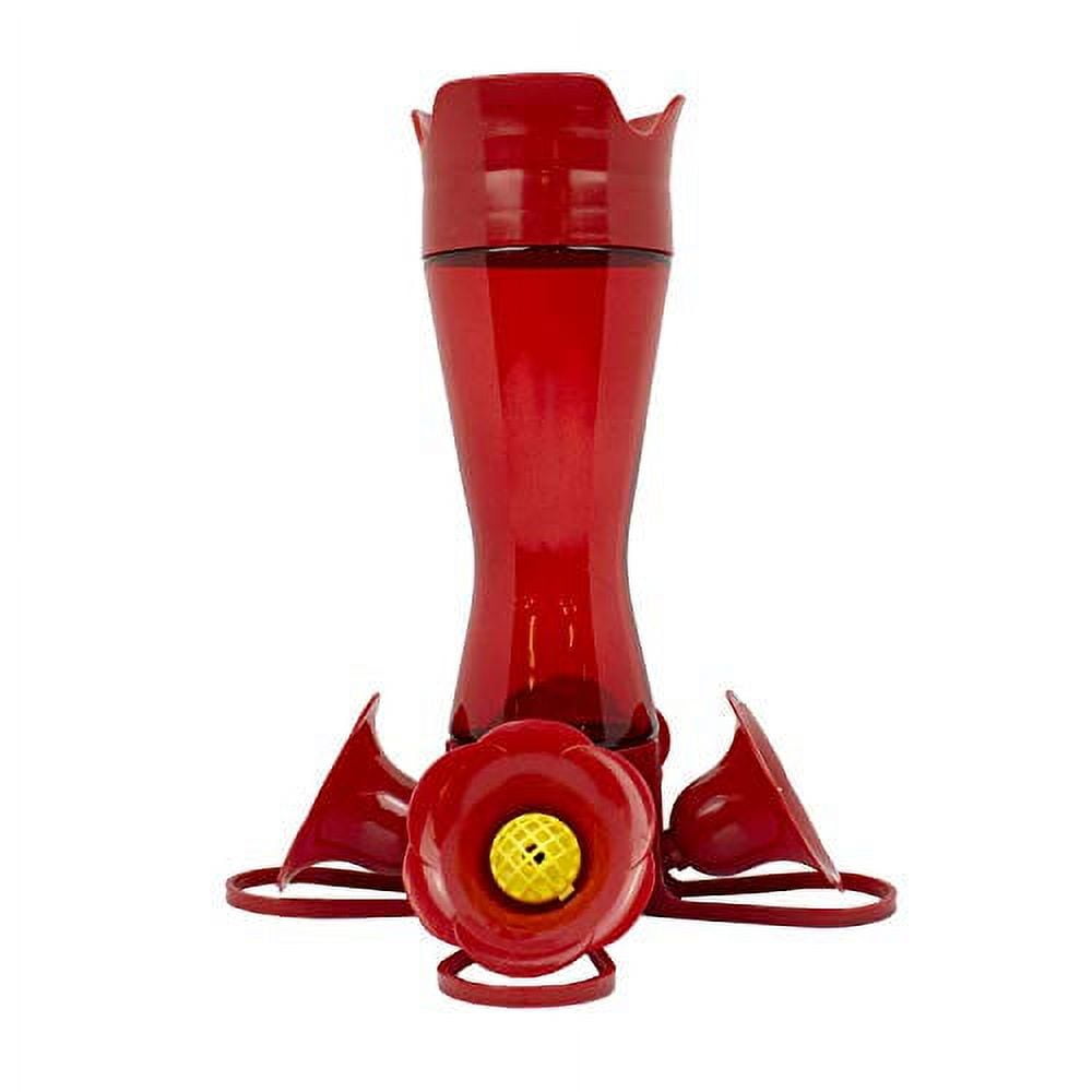 Red Glass and Plastic Hanging Hummingbird Feeder, 11-inch