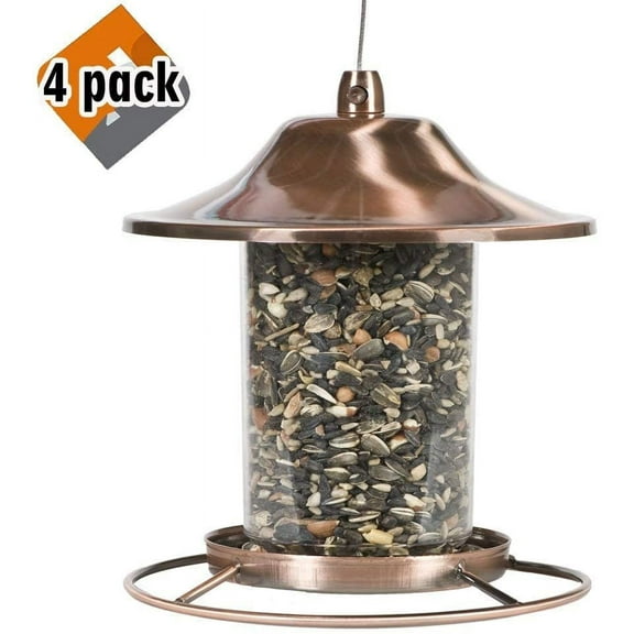 Perky-Pet Copper Panorama Bird Feeder 312C - Squirrel Proof, Hanging Tray - Pack of 4