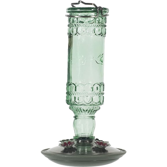 Perky-Pet Glass Bottle Hummingbird Feeder - Outdoor Garden Dcor Humming bird Feeder, 8108-1SR - 10 Fl Oz Nectar Capacity - Durable Green Antique Design - Hang from Tree, Porch, Deck, Hook