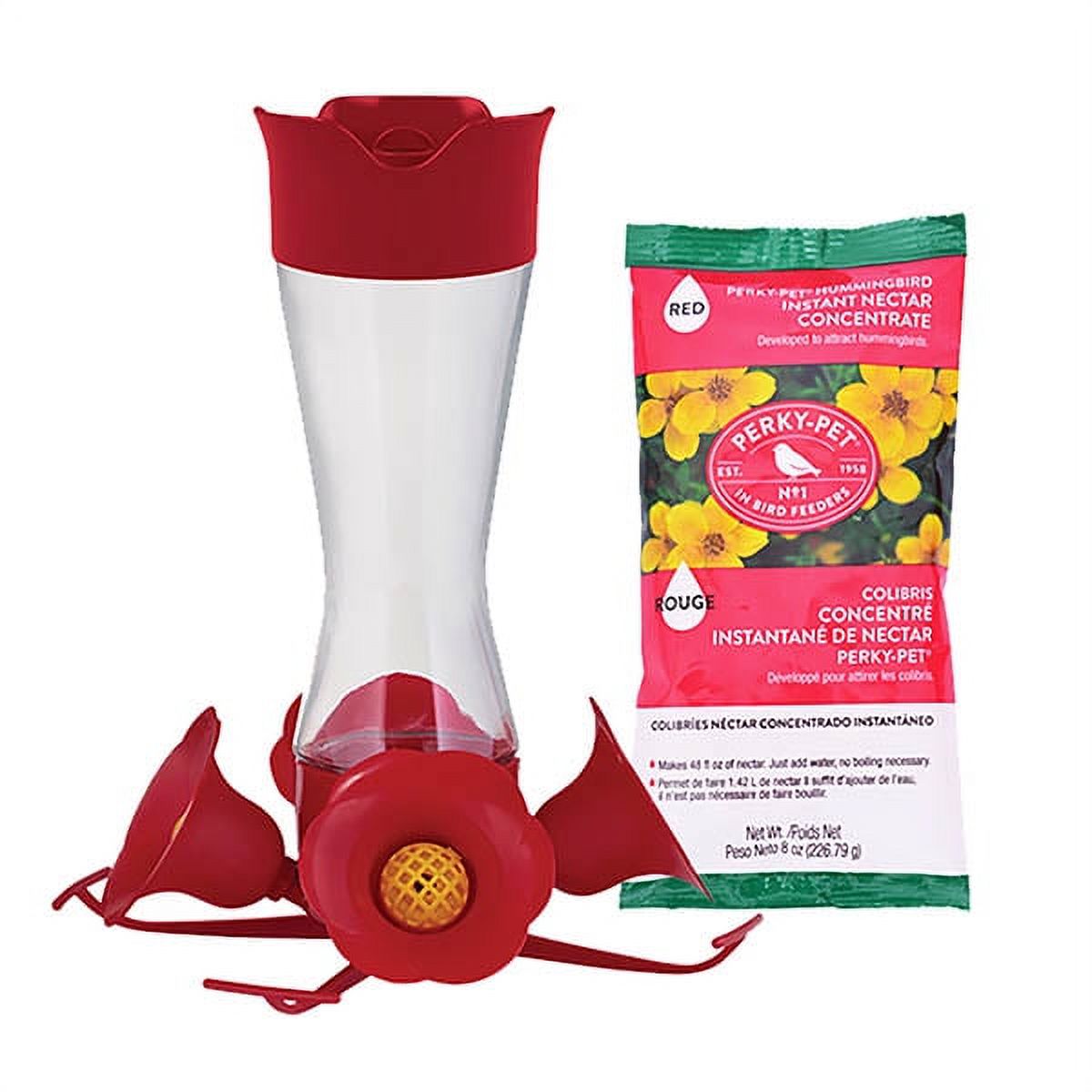 PerkyPet Hummingbird 8 Glass Nectar Feeder 4 ports Bundle with PerkyPet Hummingbird Instant