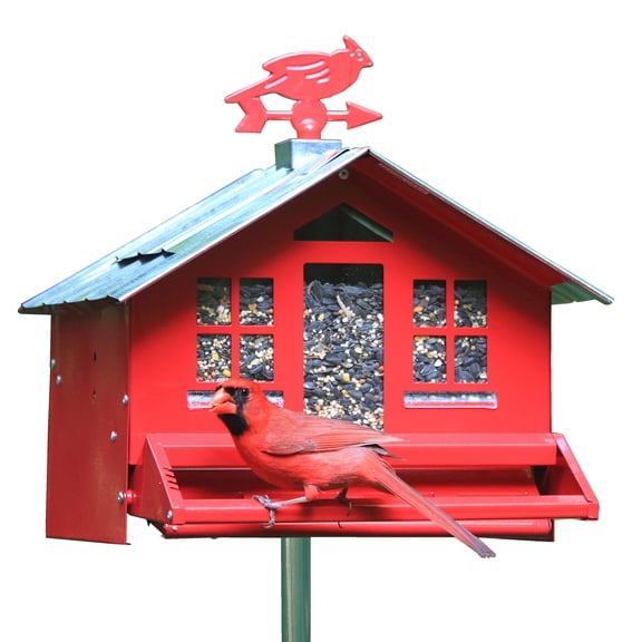 Perky-Pet Squirrel-Be-Gone II Country House Bird Feeder with Weathervane - 8 lb Seed Capacity - Squirrel Proof Wild Bird Feeder for Outdoors - Durable Construction - Rustic Outdoor Decor - 338, Red