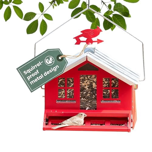 Perky-Pet Squirrel-Be-Gone II Country House Bird Feeder with Weathervane - 8 lb Seed Capacity - Squirrel Proof Wild Bird Feeder for Outdoors - Durable Construction - Rustic Outdoor Decor - 338, Red