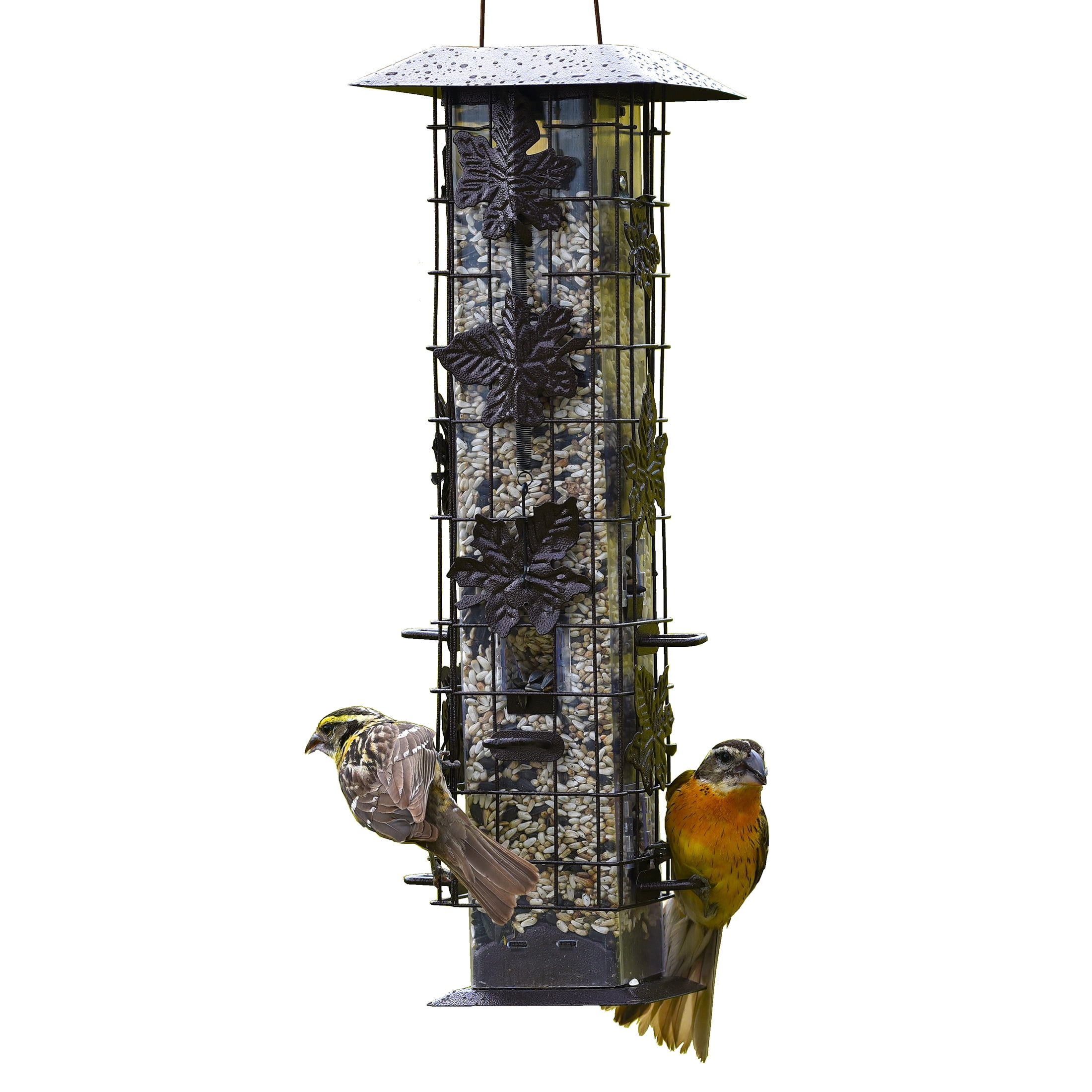 Brown Metal Hanging Squirrel Resistant Tube Bird Feeder