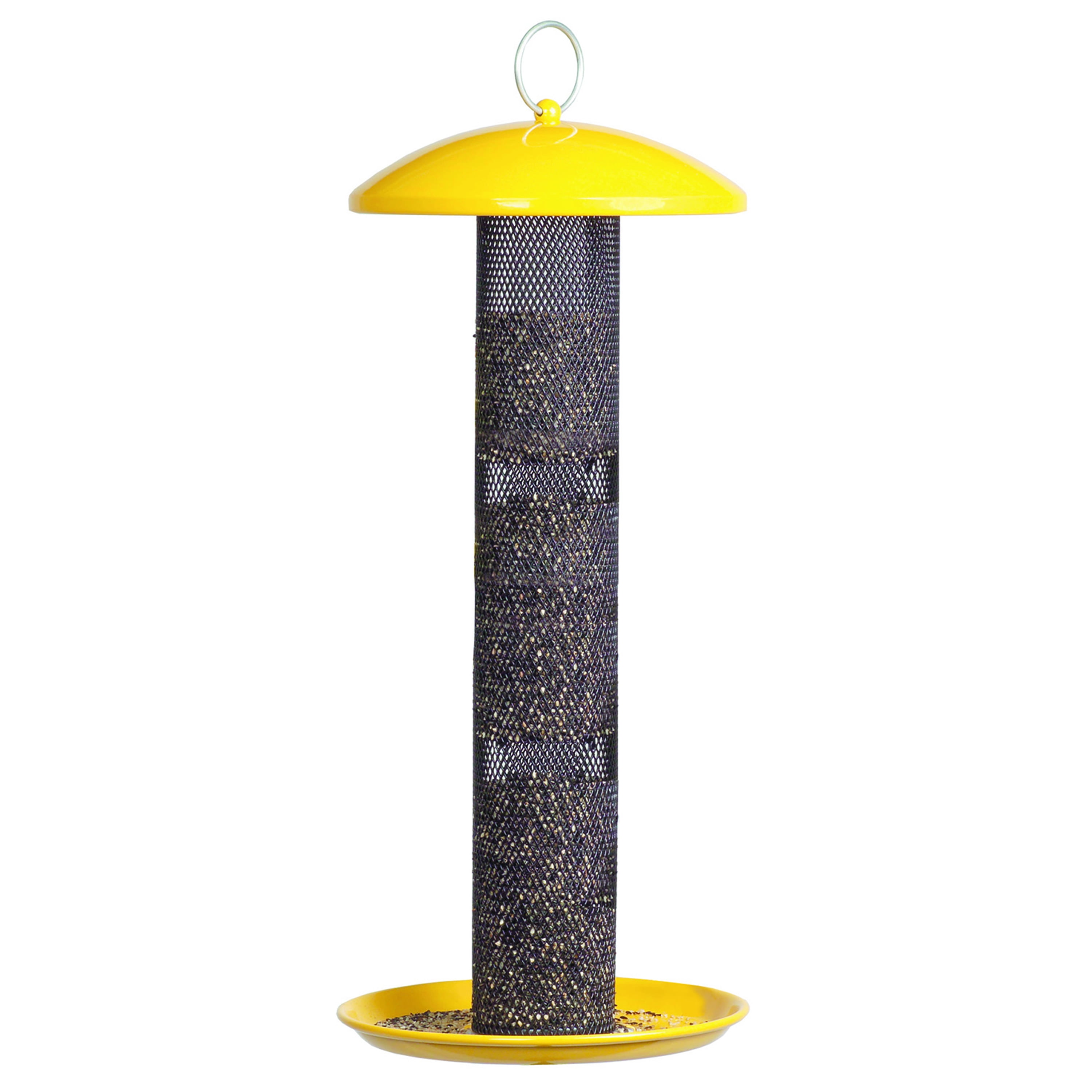 Yellow Metal Hanging Tube Bird Seed Feeder