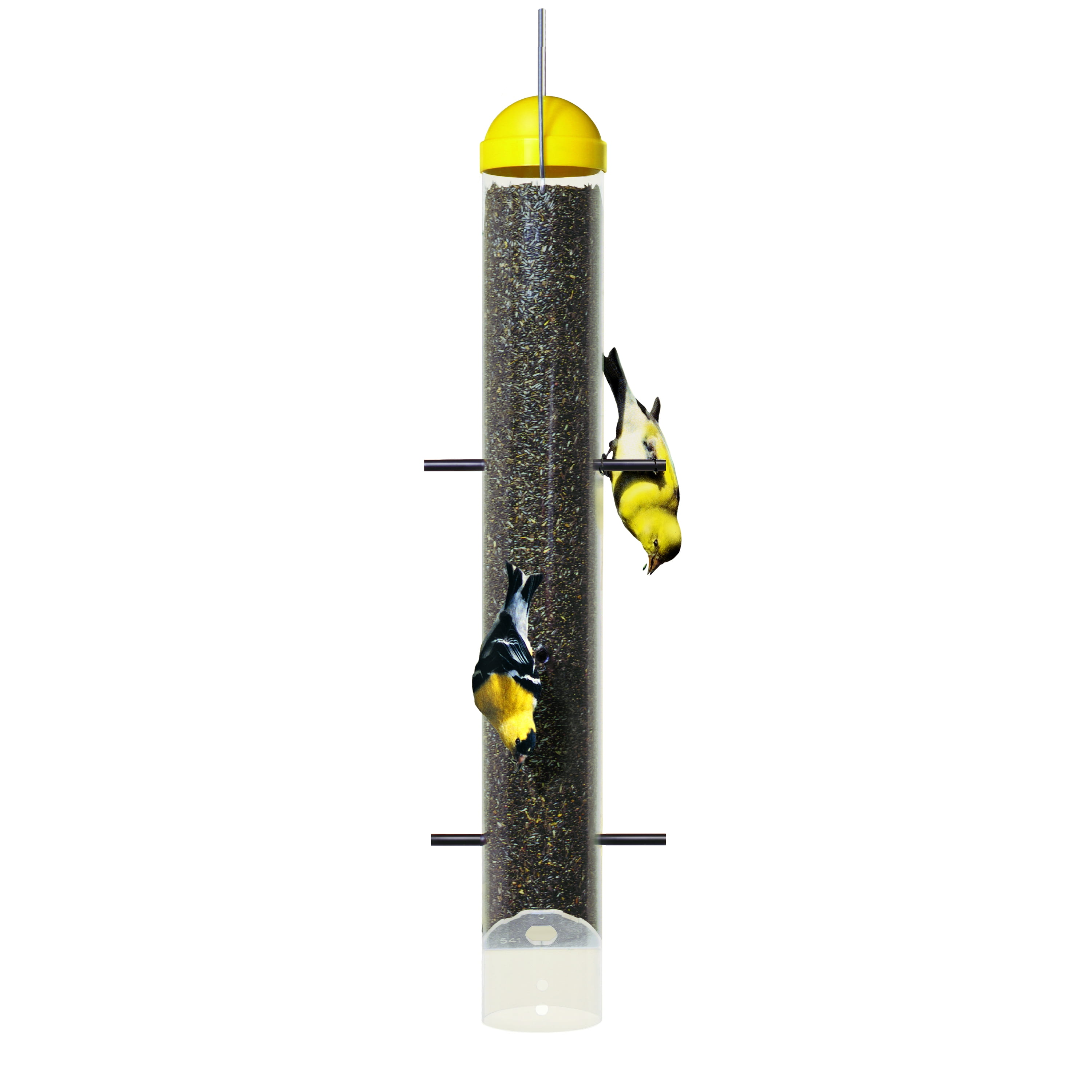 Yellow Hanging Plastic Tube Bird Feeder with 6 Perches