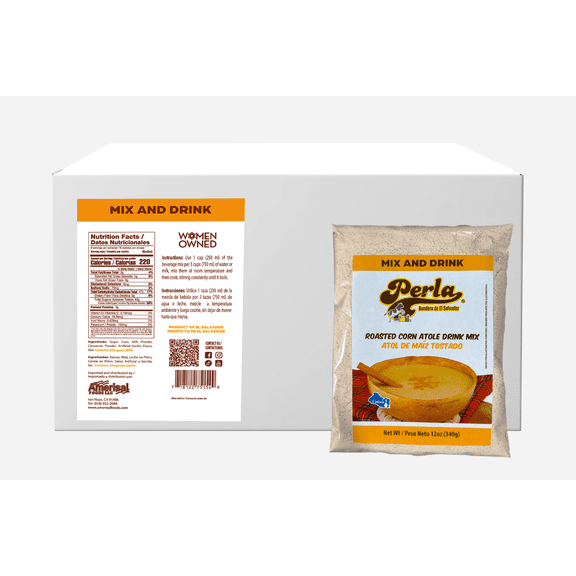 Perla Roasted Corn Drink Mix (Atol de Maiz Tostado) 12 oz, Case of 20