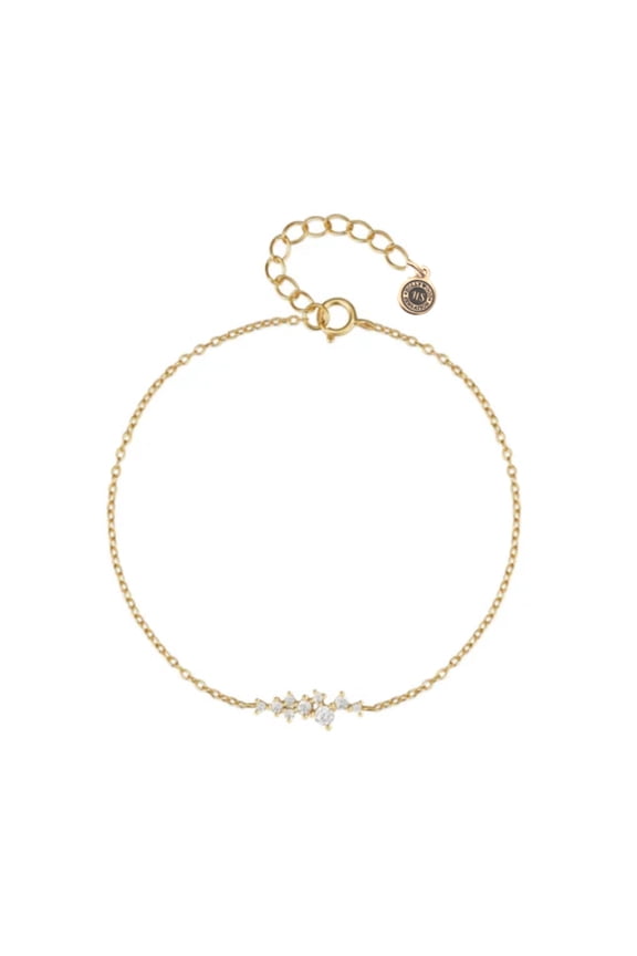 Perla Chain Link Bracelet with Round Cut Cubic Zirconia Cluster