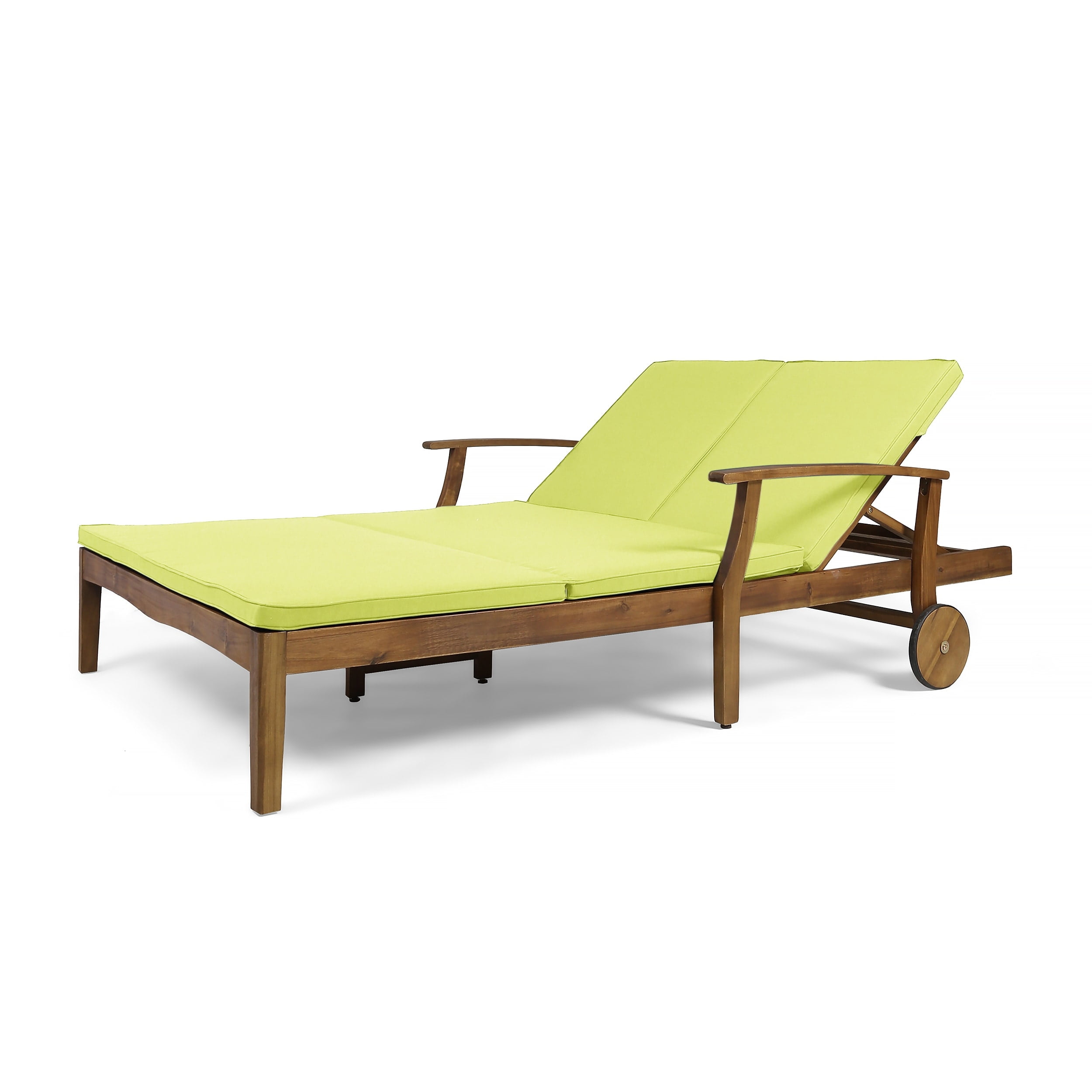Perla Teak and Green Acacia Wood Double Chaise Lounge