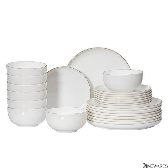 Perlaceo Luxurious Collection of 24-Piece White with Gold Rim Bone China Dinnerware Set - Lightweight and Durable - Service for 8, Including Dinner Plates, Salad Plates, and Cereal or Soup Bowls