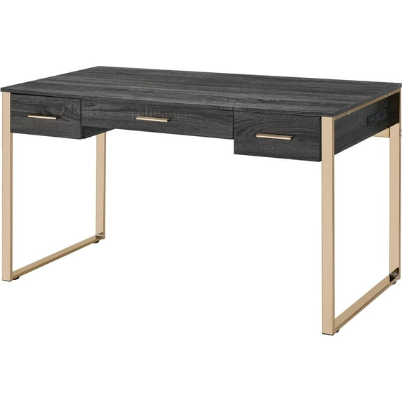 Perle Vanity Desk in Champagne Gold & Weathered Oak Finish