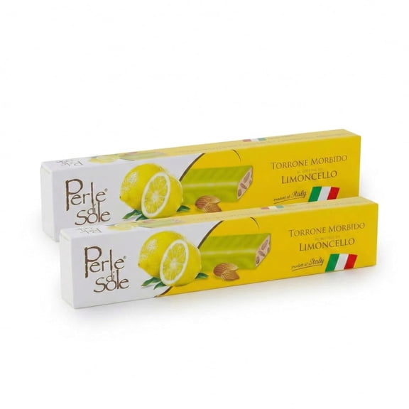 Perle di Sole Italian Lemon Chocolate Nougat-Limoncello Flavored Soft Nougat Bar with Lemon Coating-Gourmet Artisan Torrone Made in Italy-Perfect as a Gift or After-Meal Treat (5.3 oz | 150 g) 2-Pack