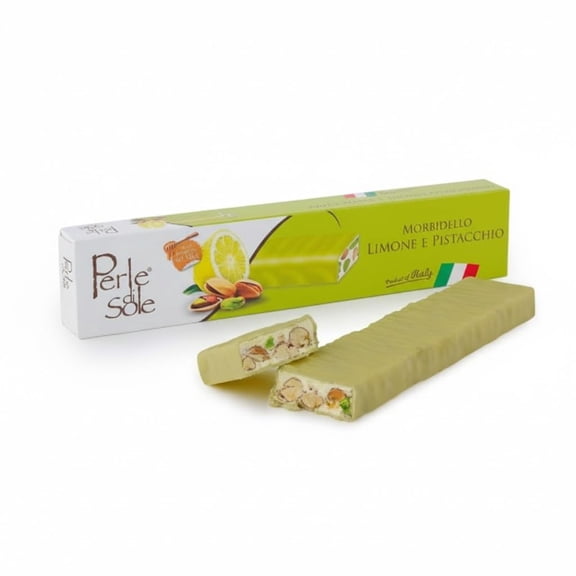 Perle di Sole Italian Lemon Chocolate Nougat - Limoncello Flavored Soft Nougat Bar with Lemon Coating - Gourmet Artisan Torrone Made in Italy - Perfect as a Gift or After-Meal Treat (5.3 oz | 150 g)