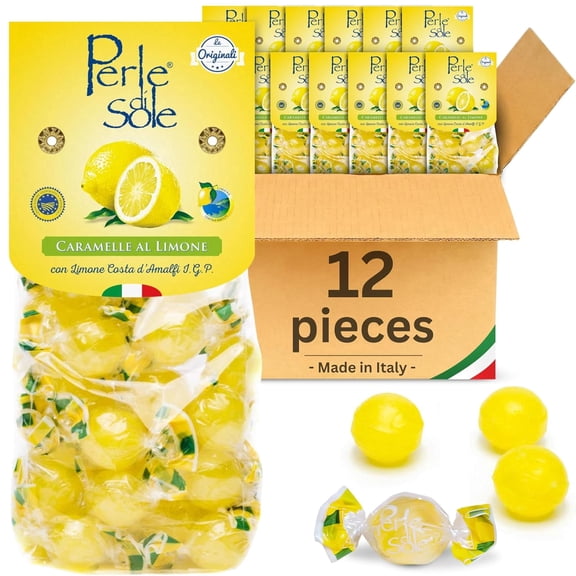 Perle di Sole Italian Lemon Drops, Bulk Case Pack of 12 (7.05 oz) Bags - Individually Wrapped Hard Candy - Made with Essential Oils of Amalfi Coast P.G.I. Lemon - Italian Imported Gifts From Italy