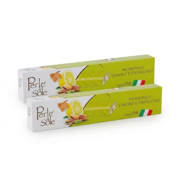 Perle di Sole Italian Lemon Pistachio Nougat - Soft Nougat Bar with Lemon and Pistachios - Gourmet Artisan Torrone Made in Italy - Perfect as a Gift or After-Meal Treat (5.3 oz | 150 g) 2-Pack