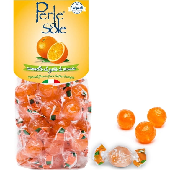 Perle di Sole Italian BCF26 Orange Hard Candy Made in Italy - Italian Hard Candy Individually Wrapped - Orange Candies - Citrus Drops (7.05 oz | 200 g) Italian Gifts From Italy