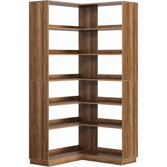 Perledesign Corner Book Shelf, 6 Tier 73 Inch Tall Corner Bookshelf with Open Storage, Wood L Shaped Bookcase Storage Display Rack for Home Office, Black Walnut