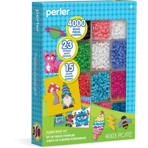 Perler Bead Tray Deluxe Kit with 4000 Beads, 15 Colors, 23 Patterns