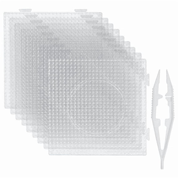 Perler Beads Boards – 6-Pack Large 10-inch Square Pegboards + Tweezers, Reusable Fuse Bead Melty Art Kit for Kids & Adults