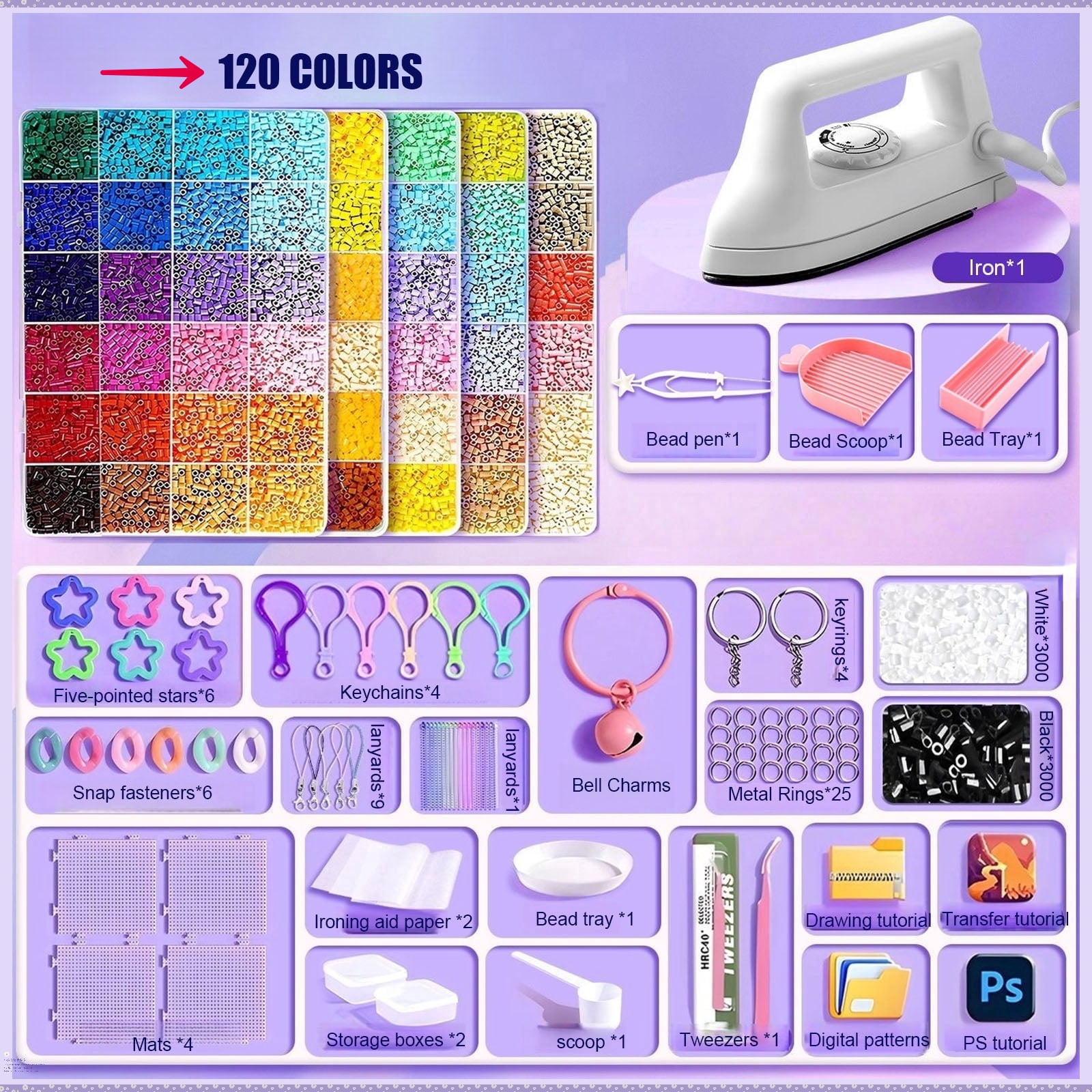 Perler Beads Craft Kit with Iron & Upgrade Tools - Complete DIY Fuse Bead Art Set for Kids & Adults, Includes Storage Box, Templates, Accessories for Creative Gift Making