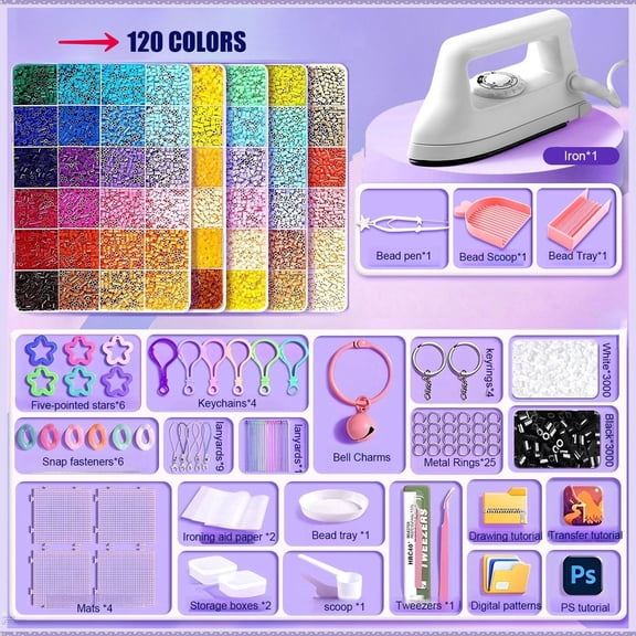 Perler Beads Craft Kit with Iron & Upgrade Tools - Complete DIY Fuse Bead Art Set for Kids & Adults, Includes Storage Box, Templates, Accessories for Creative Gift Making