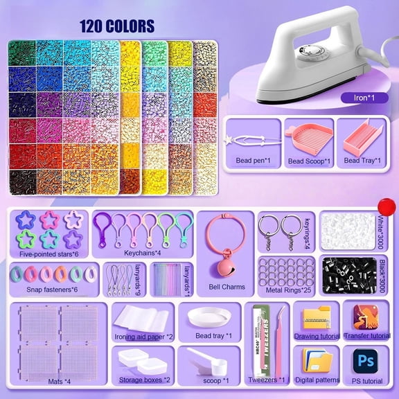 Perler Beads Craft Kit with Iron & Upgrade Tools - Complete DIY Fuse Bead Art Set for Kids & Adults, Includes Storage Box, Templates, Accessories for Creative Gift Making