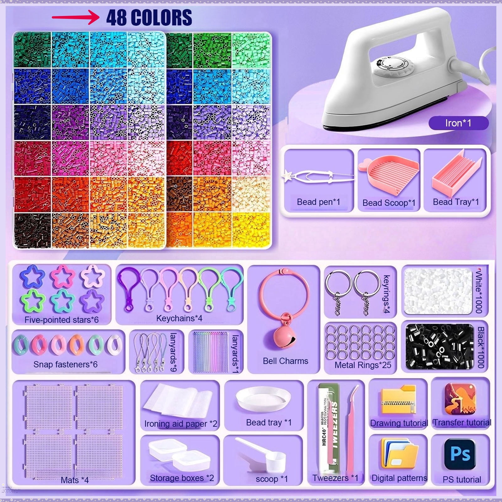 Perler Beads Craft Kit with Iron & Upgrade Tools - Complete DIY Fuse Bead Art Set for Kids & Adults, Includes Storage Box, Templates, Accessories for Creative Gift Making