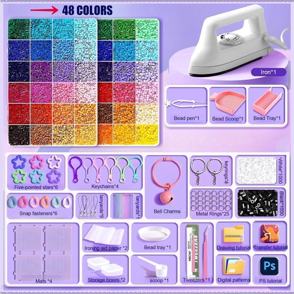 Perler Beads Craft Kit with Iron & Upgrade Tools - Complete DIY Fuse Bead Art Set for Kids & Adults, Includes Storage Box, Templates, Accessories for Creative Gift Making