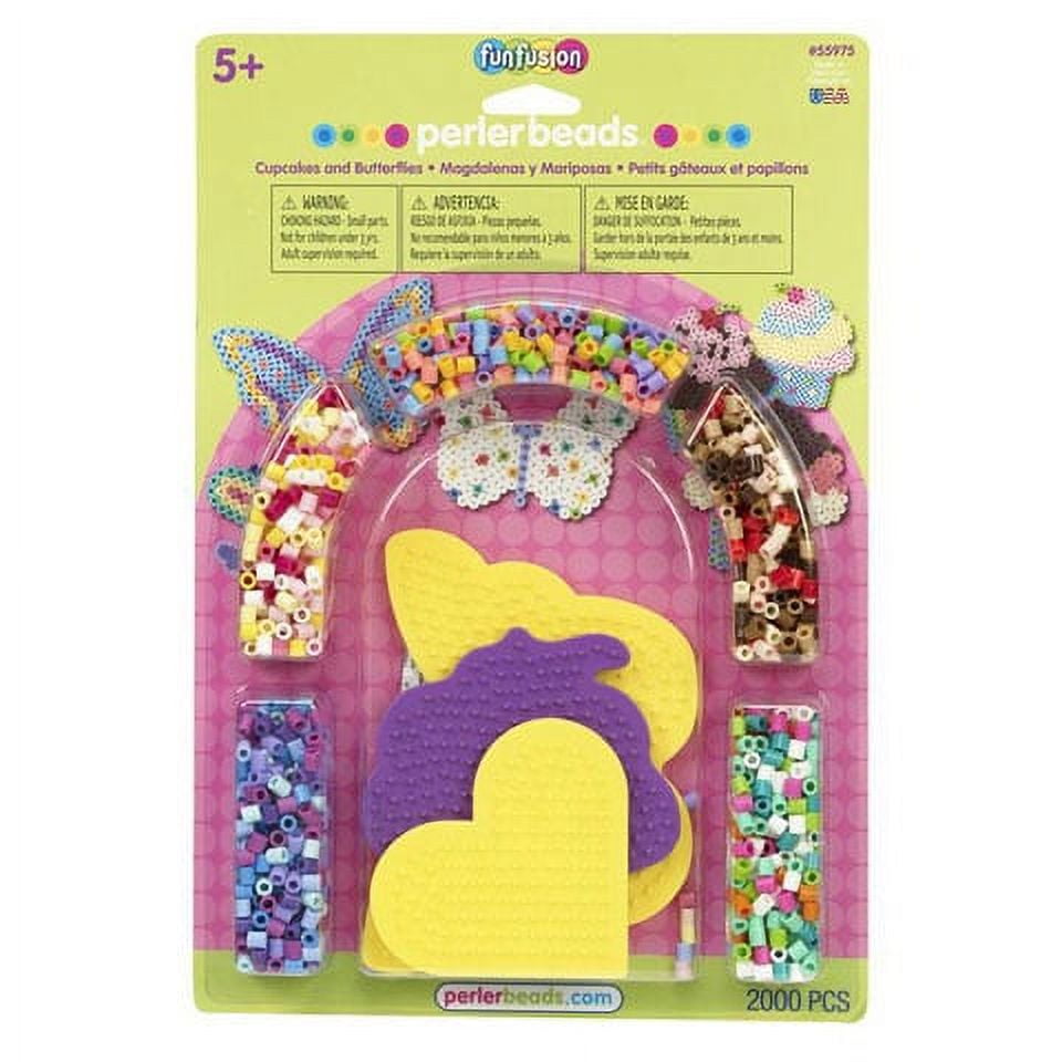 Perler Beads Fun Fusion Kit: Cupcakes, Butterflies & Hearts, 2000 Pieces and 3 Pegboards