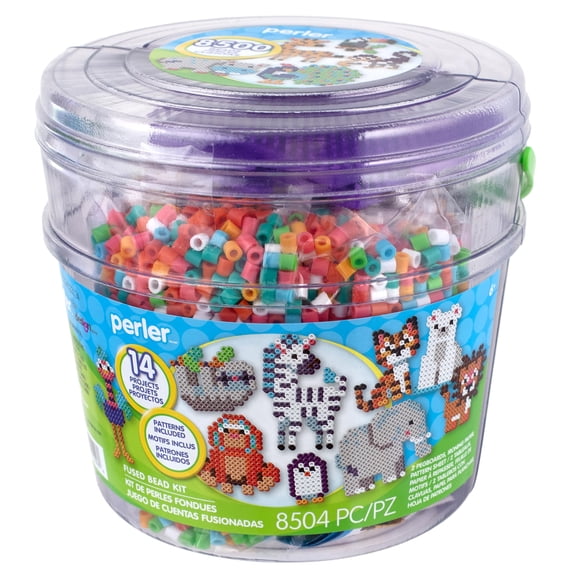 Perler 80-42993 Day at The Zoo Fused Bead Activity Bucket with Pegboards and Patterns, Multicolor, 8504 Pieces