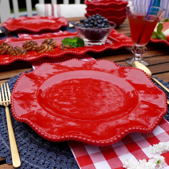 Perlette Red 11" Melamine Dinner Plates, Set of 4