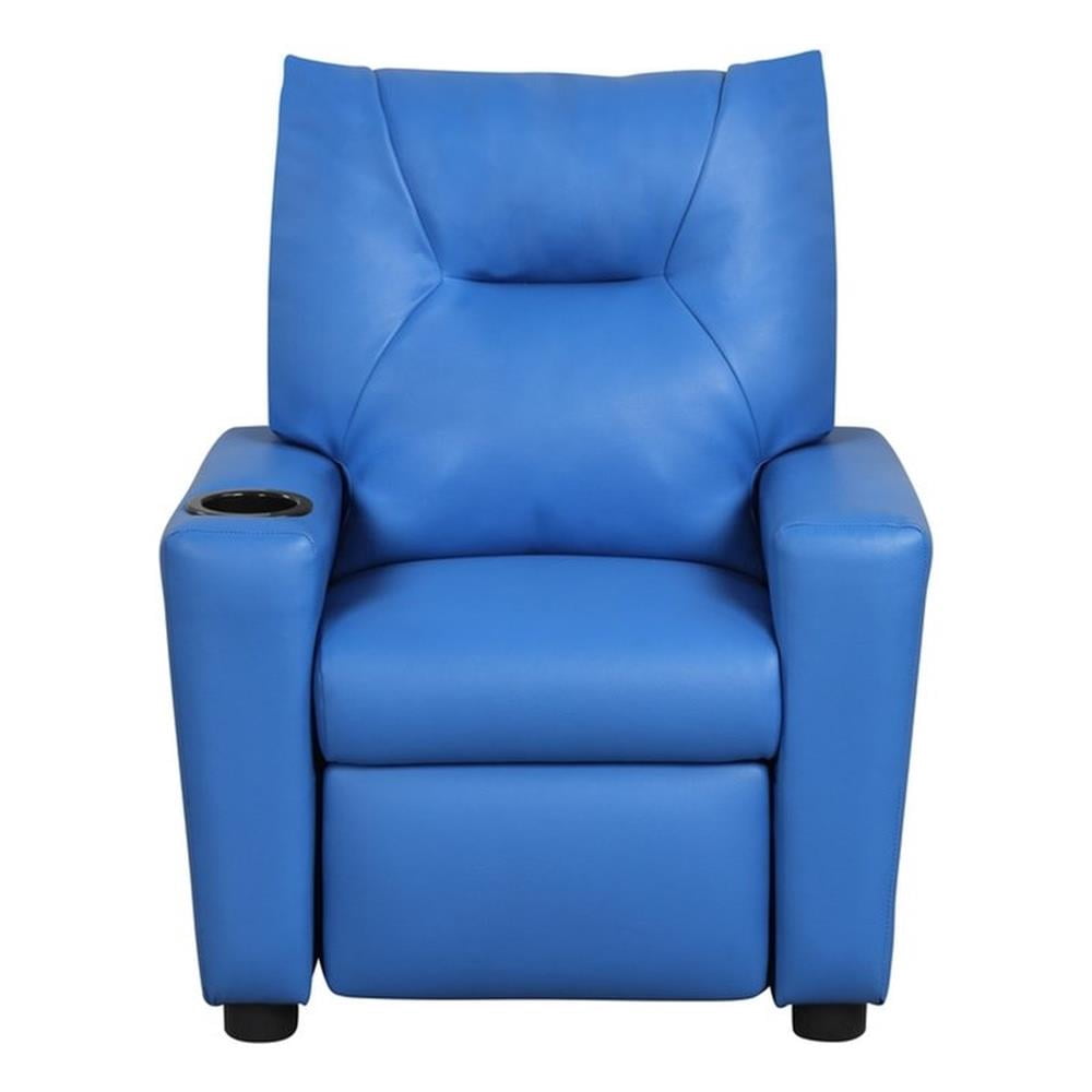 Perline 23"W Blue PU Leather Kids Recliner Chair with Cupholder