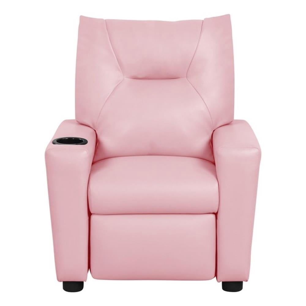 Perline 23"W Pink PU Leather Fabric Kids Recliner Chair with Cupholder