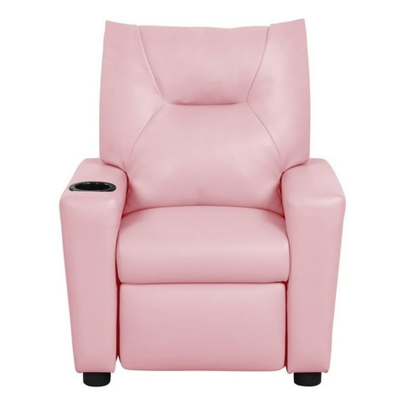 Perline 23"W Pink PVC Fabric Kids Recliner Chair with Cupholder
