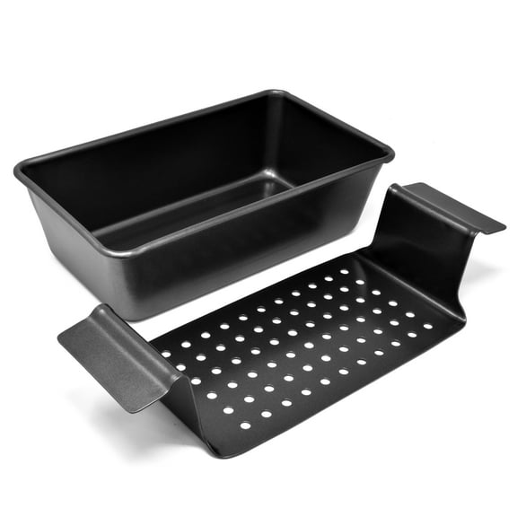 Perlli 2-in-1 Meat Loaf Pan with Drain Tray Insert Non-Stick Coating Roaster Pan, Large 9.8" x 5.7" x 3"