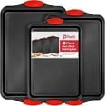 thumbnail image 1 of Perlli Baking Pan Set 3-Pc Carbon Steel Bakeware for Kitchen with Red Silicone Handles, 1 of 7