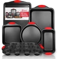 thumbnail image 1 of Perlli Baking Pan Set 6-Piece Carbon Steel Bakeware for Kitchen with Red Silicone Handles, 1 of 7