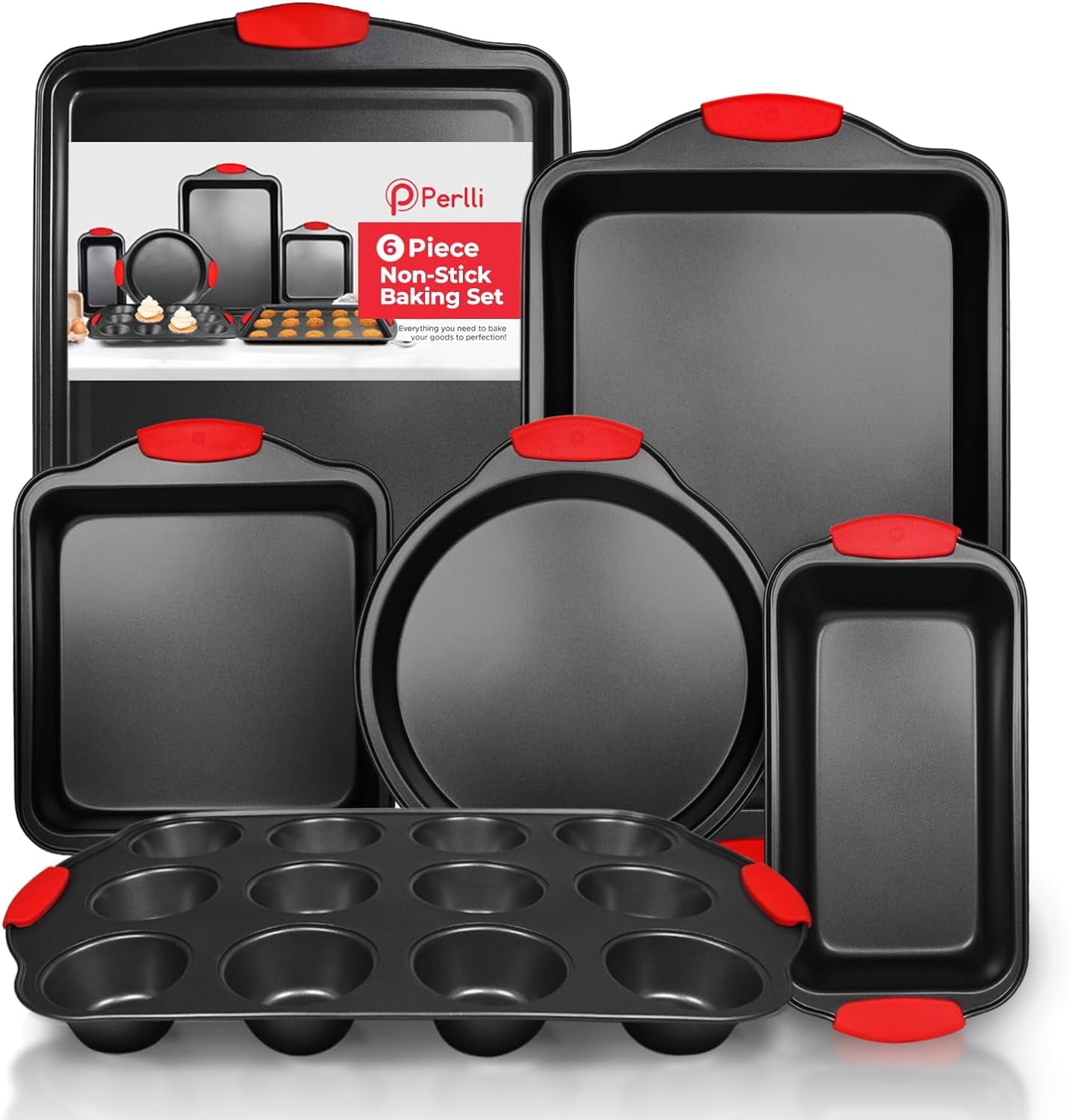 Perlli Baking Pan Set 6-Piece Carbon Steel Bakeware for Kitchen with ...
