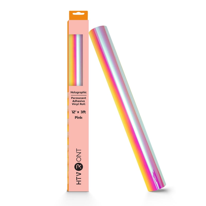 HTVRONT Permanent Vinyl Holographic-12" x 3FT Adhesive Vinyl Roll for Cutting Machine, Signs, Scrapbooking, Craft, Die Cutters-Pink