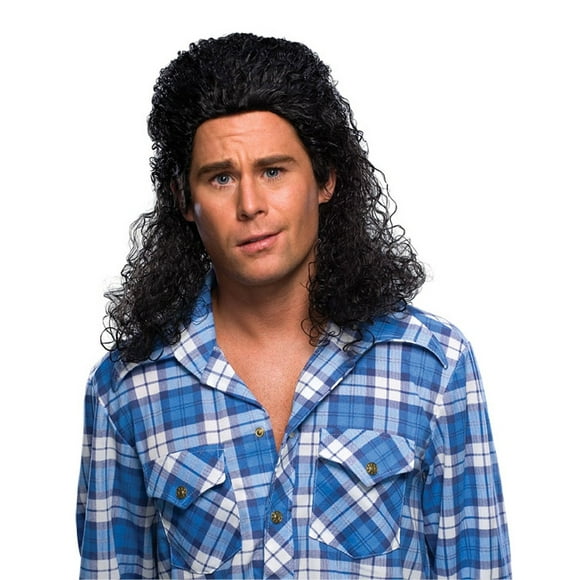 Perm Mullet Wig 80's Retro Long Fancy Dress Halloween Adult Costume Accessory