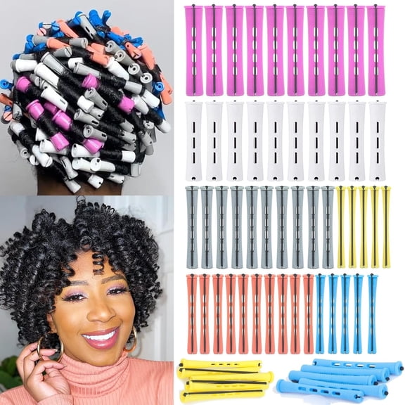 Perm Rods For Short Hair 40Pcs Beige Perm Rods For Black Women Plastic Curl Cold Wave Medium Size Peach Hair Rollers For Hair Styling Hairdressing Tools(Beige,40PCS)