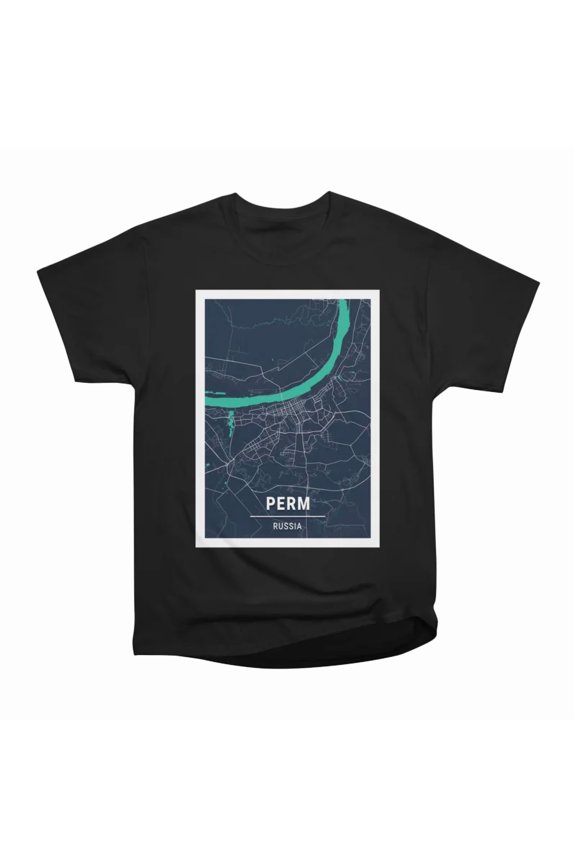 Perm Russia Blue Dark City Map T-Shirt Tee Gift For Him Merch For Her Apparel For Friend