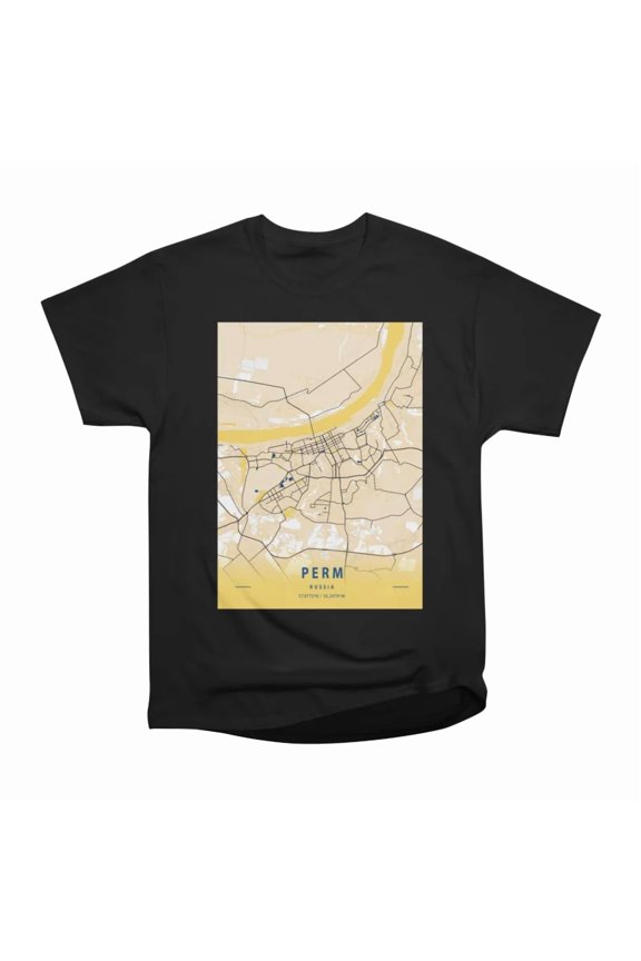 Perm Russia Yellow City Map T-Shirt Tee Gift For Him Merch For Her Apparel For Friend