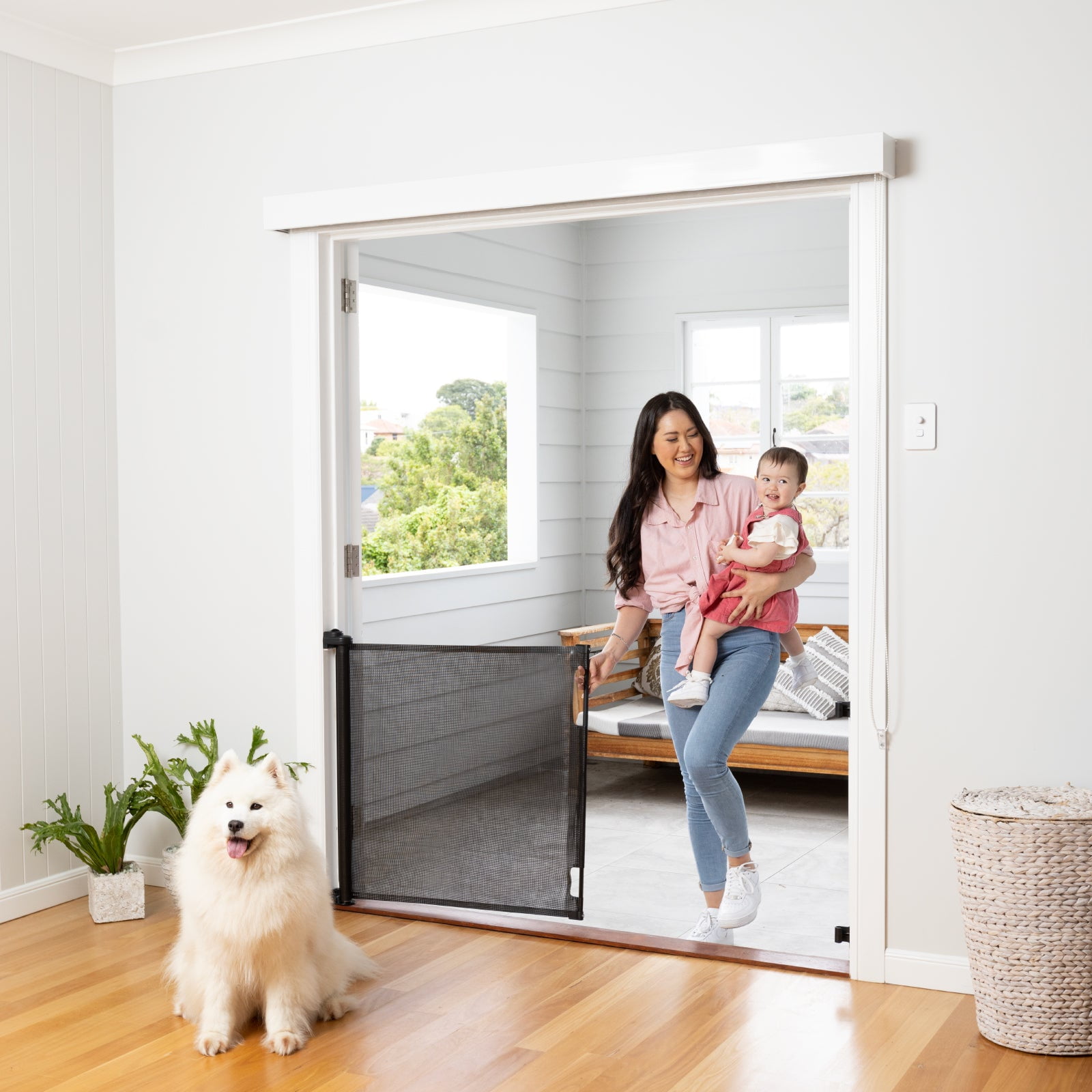 Black Mesh Retractable Baby and Pet Safety Gate, 33" Tall x 71" Wide